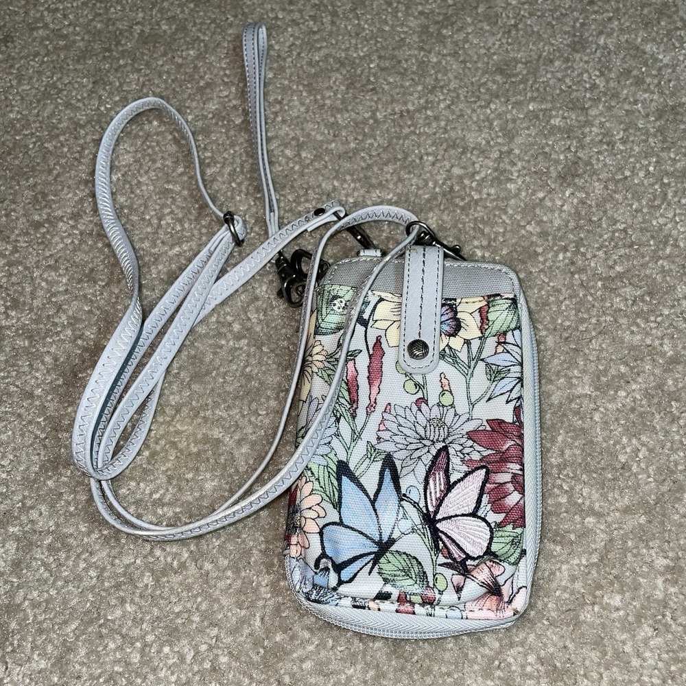 Sakroots Artist Circle Floral‎ Butterfly Smartphone Crossbody Wallet Wristlet - Picture 2 of 4